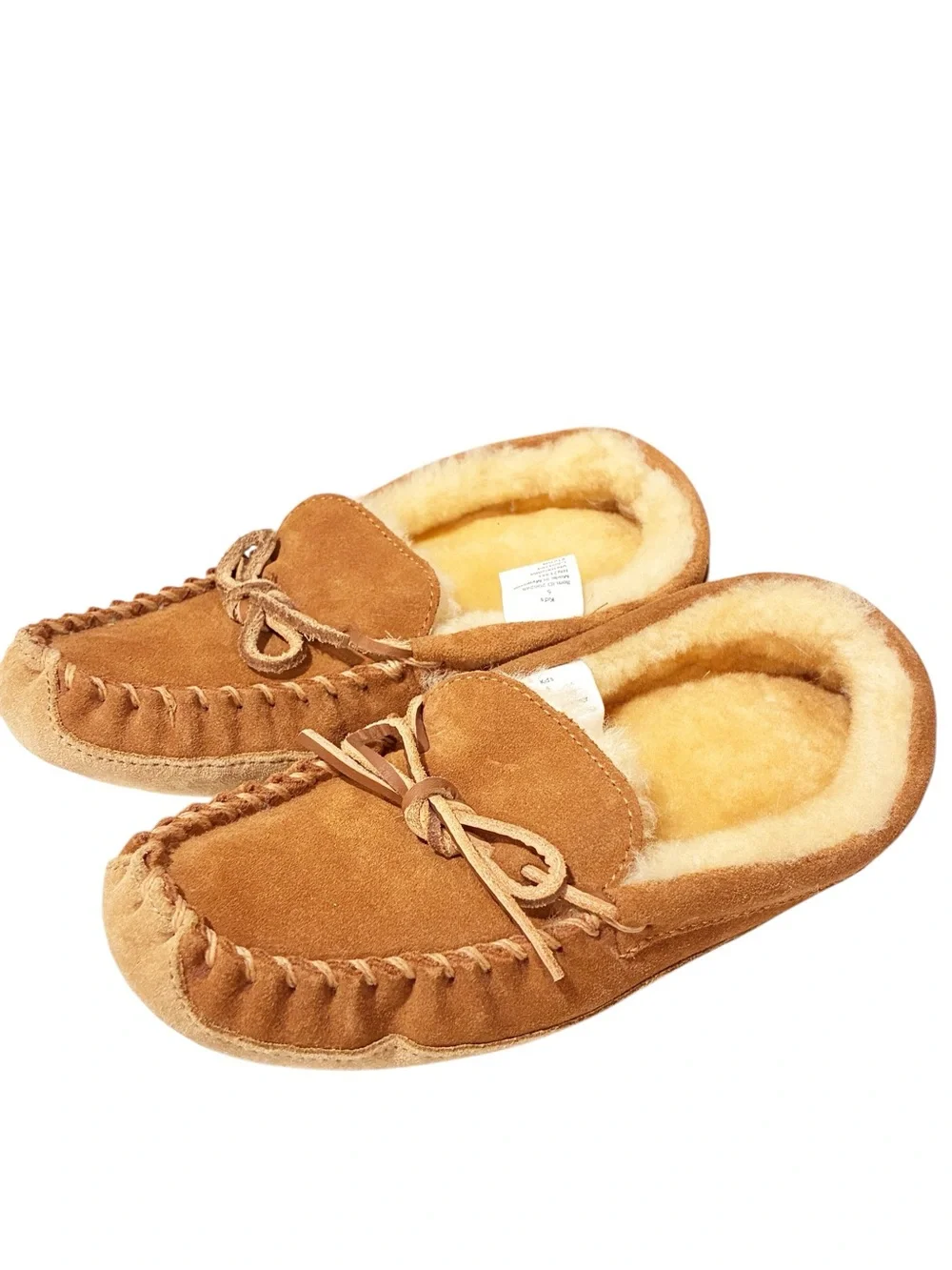 LL Bean Wicked Good Kids Brown Leather Fleece Lined Soft Sole Slippers Size 5